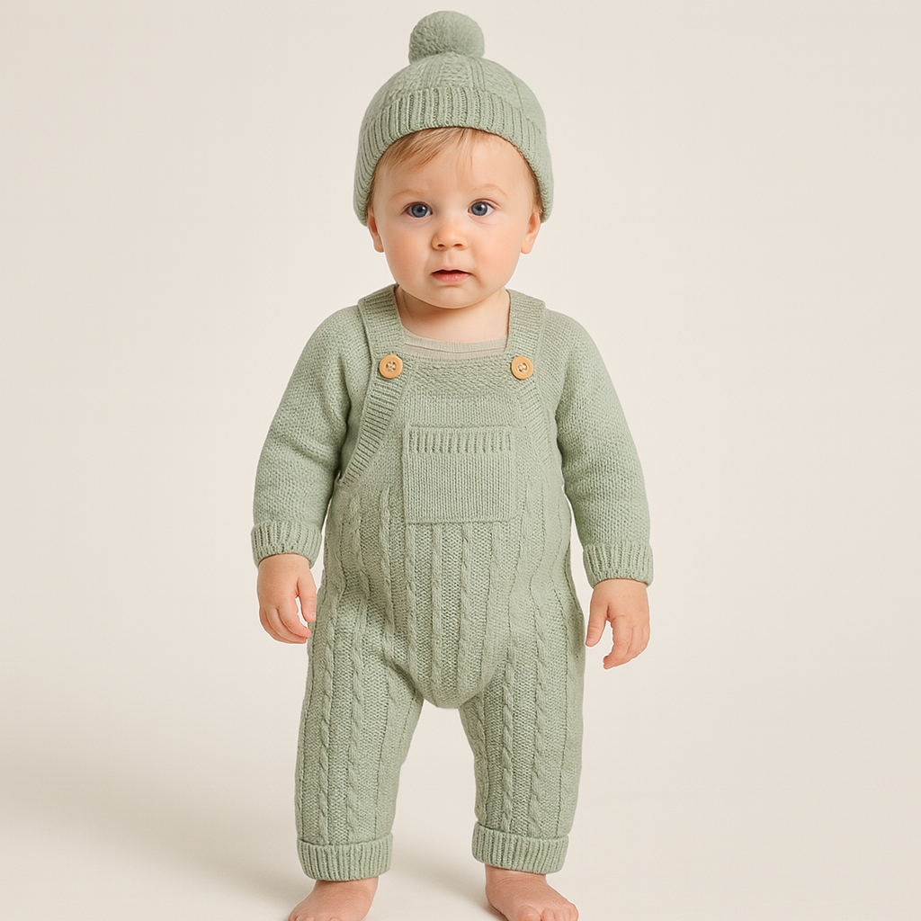 Nilo Mjukt Stickat Hängselbyxeset