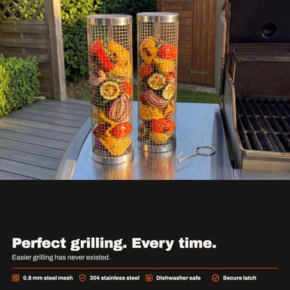 Classic Grill Basket features: steel mesh, 304 stainless, dishwasher safe, secure latch