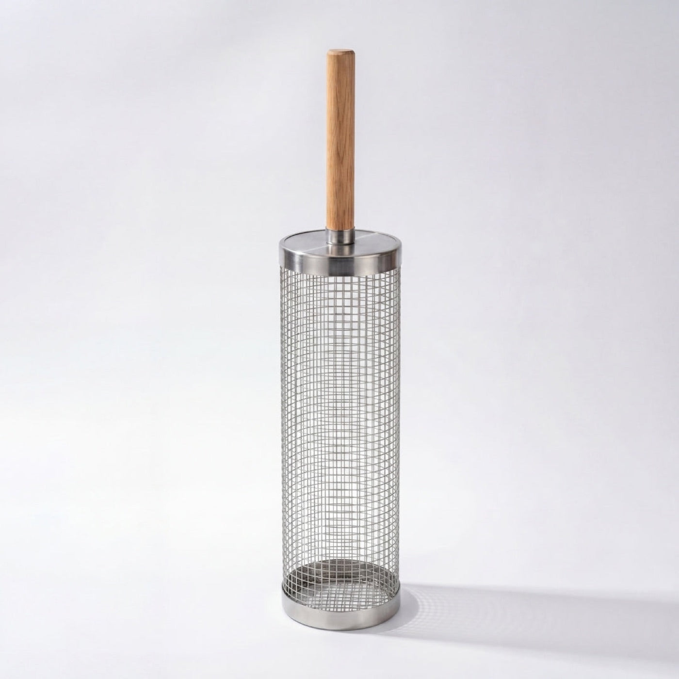 Rolling Grill Basket with handle attached, front view